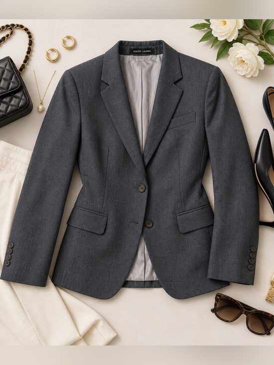 Ralph Lauren Jackets & Blazers - Ralph Lauren Gray Vintage Double Breast Straight Cut Blazer Size S (16R) EUC